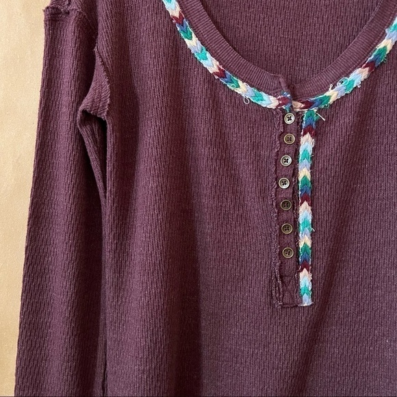 Free People | NWT Rainbow Thermal Henley Tee Long Sleeve in Wine Size XS - Picture 5 of 16